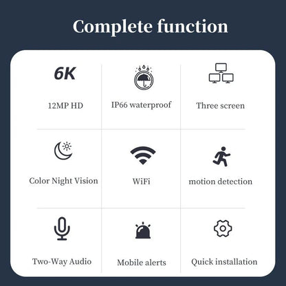 WiFi Outdoor 6MP Security 3 Camera Lens with 3 Screen, Night Vision, Waterproof