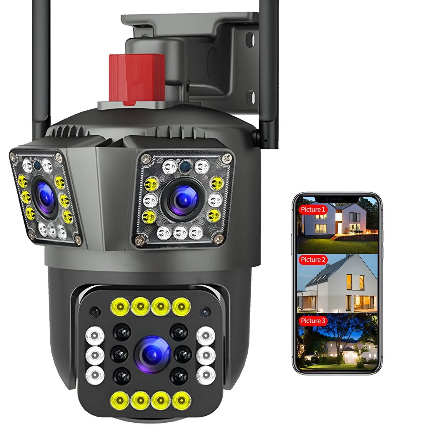 WiFi Outdoor 6MP Security 3 Camera Lens with 3 Screen, Night Vision, Waterproof