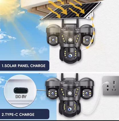 12MP Solar 4G IP Camera CCTV Three Lens