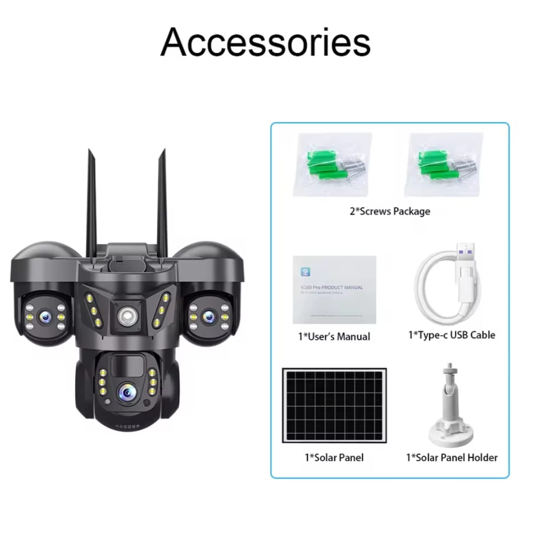 12MP Solar 4G IP Camera CCTV Three Lens