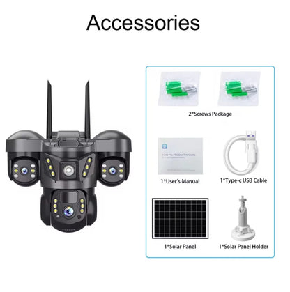 12MP Solar 4G IP Camera CCTV Three Lens