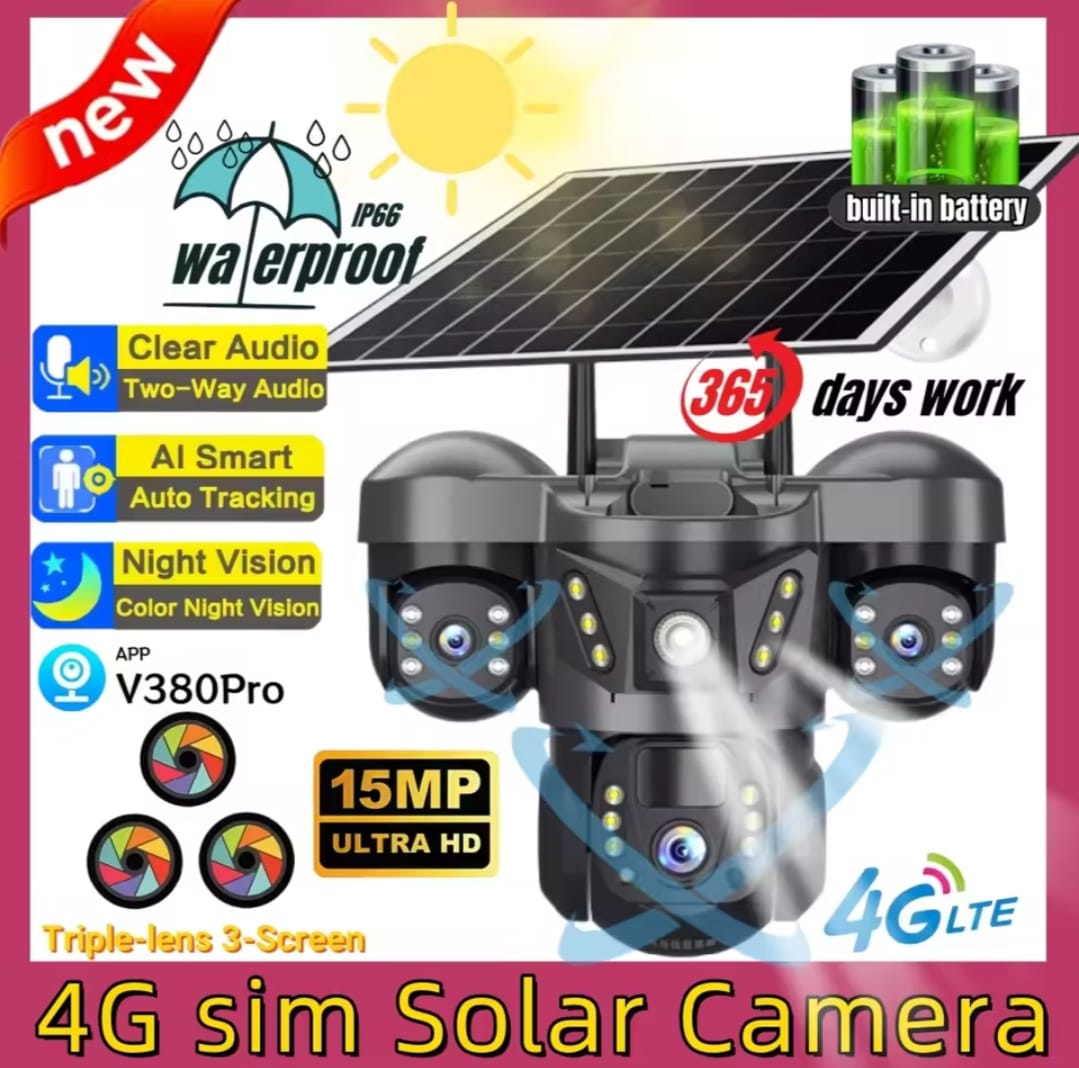 12MP Solar 4G IP Camera CCTV Three Lens