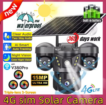 12MP Solar 4G IP Camera CCTV Three Lens