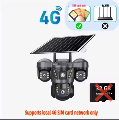 12MP Solar 4G IP Camera CCTV Three Lens