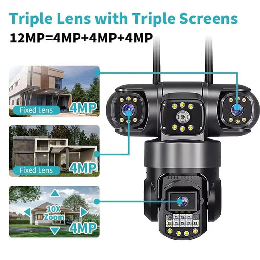 Real 3 lines 12MP Ptz Wifi Outdoor Security Camera