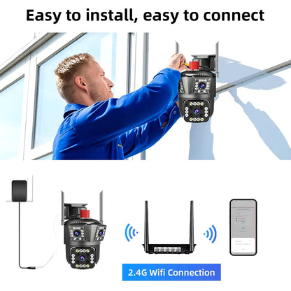 WiFi Outdoor 6MP Security 3 Camera Lens with 3 Screen, Night Vision, Waterproof