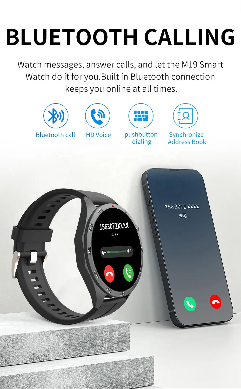 M19 Smartwatch with NFC Wireless Charging